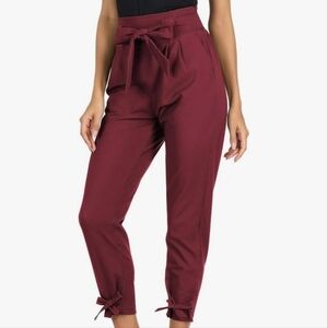 Grace Karin Maroon Ankle-Tie Pants